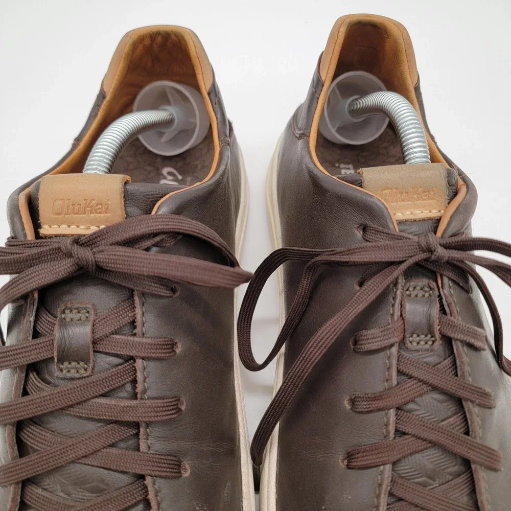 Olukai Lae'ahi Li'ili Men's Sz 10.5 Shoes Brown Leather Comfort Casual Sneakers